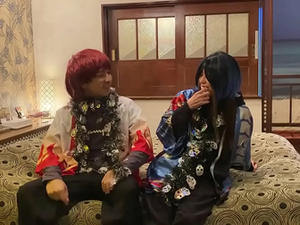 Natural Japanese couple have sex on the bed in their home